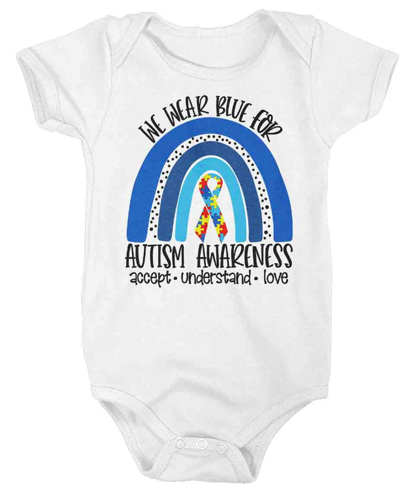 Baby Autism Shirt We We Wear Blue Creeper Autism Tee Accept Love Rainbow Bodysuit Support Autism Awareness Shirt Infant-Shirts By Sarah