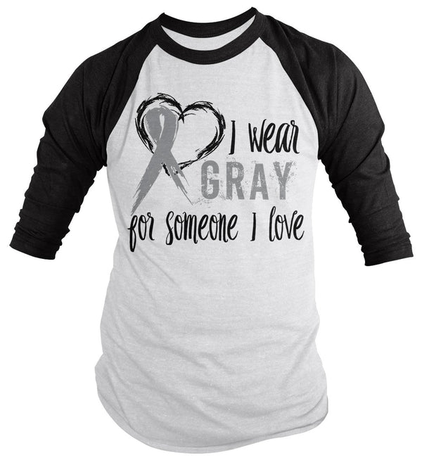 Shirts By Sarah Men's Wear Gray Someone I Love 3/4 Sleeve Brain Cancer Asthma Diabetes Awareness Ribbon-Shirts By Sarah