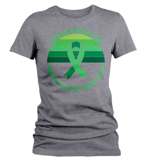 Women's Mental Health Awareness T Shirt Green Shirt I Wear Green Tee Don't Understand TShirt Brain Gift Ladies Woman Anxiety Depression-Shirts By Sarah