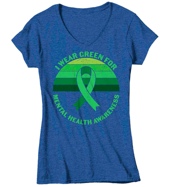 Women's V-Neck Mental Health Awareness T Shirt Green Shirt I Wear Green Tee Don't Understand TShirt Brain Gift Ladies Woman Anxiety Depression-Shirts By Sarah