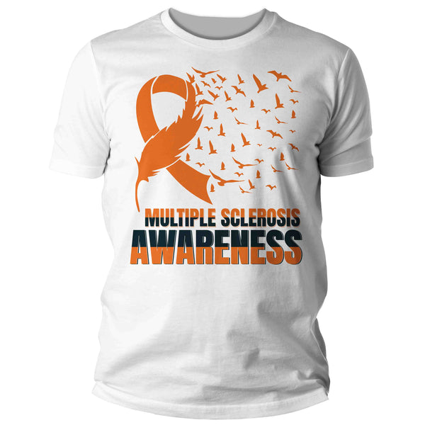 Men's Multiple Sclerosis Shirt MS Awareness T Shirt Orange Ribbon Feather Birds Hope Tshirt Graphic Tee Streetwear Man Unisex-Shirts By Sarah
