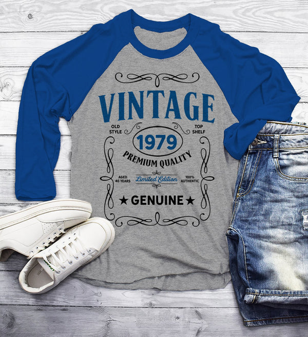 Men's Vintage 1979 40th Birthday T-Shirt Classic Forty Shirt Gift Idea 40th Birthday Shirts Vintage Tee Vintage Shirt 3/4 Sleeve Raglan-Shirts By Sarah