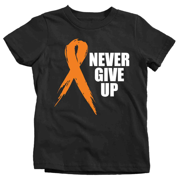 Kids Orange Ribbon Shirt Never Give Up Awareness T Shirt Multiple Sclerosis Leukemia RSD Cancer Tee Streetwear Youth Unisex-Shirts By Sarah