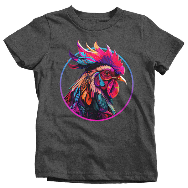 Kids Colorful Rooster Shirt Hipster T Shirt Bird Chicken Farmer Gift Rainbow Farming Farmer Chick Graphic Tee Unisex Youth-Shirts By Sarah