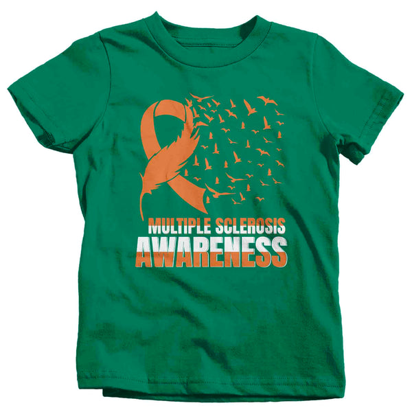 Kids Multiple Sclerosis Shirt MS Awareness T Shirt Orange Ribbon Feather Birds Hope Tshirt Graphic Tee Streetwear Youth Unisex-Shirts By Sarah