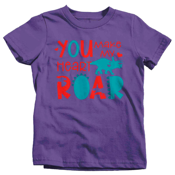 Kids Cute Valentines Day Shirt Dinosaur Heart Shirt Roar Love T Shirt Dino Theme Valentine Valentine's Tee Youth Toddler Unisex Girls-Shirts By Sarah