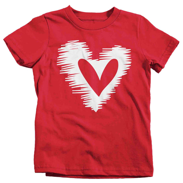 Kids Cute Valentine's Day Shirt Sketch Heart Shirt Sketchy Love T Shirt Scribble Love Theme Valentine Valentine's Tee Youth Unisex Girls-Shirts By Sarah