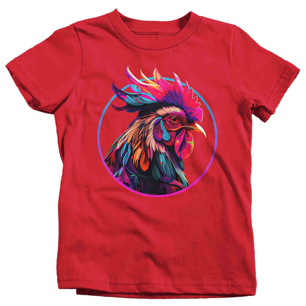 Kids Colorful Rooster Shirt Hipster T Shirt Bird Chicken Farmer Gift Rainbow Farming Farmer Chick Graphic Tee Unisex Youth-Shirts By Sarah