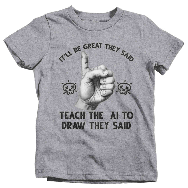 Kids Funny AI Art Shirt Hipster Draw Teach Artificial Intelligence T Shirt Humor Gift Streetwear Artist Graphic Tee Unisex Youth-Shirts By Sarah