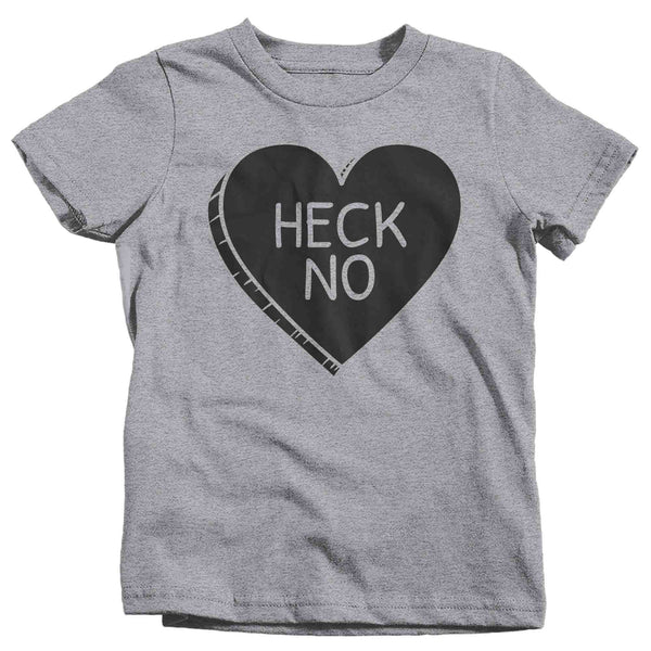 Kids Funny Valentine's Day Shirt Heck No Shirt Heart T Shirt Fun Anti Valentine Shirt Anti-Valentines Insult Tee Youth Boys Girls-Shirts By Sarah