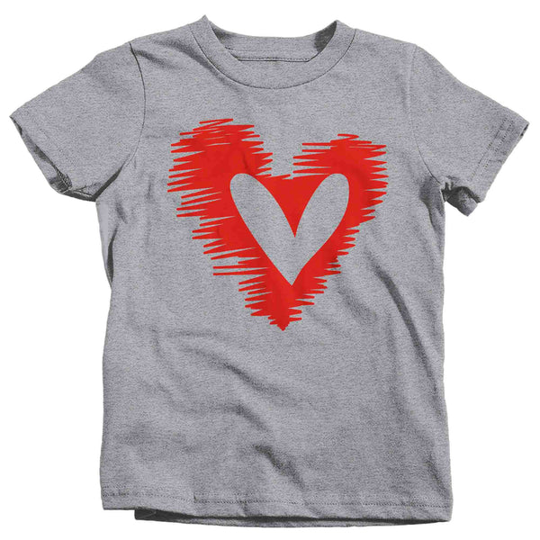 Kids Cute Valentine's Day Shirt Sketch Heart Shirt Sketchy Love T Shirt Scribble Love Theme Valentine Valentine's Tee Youth Unisex Girls-Shirts By Sarah