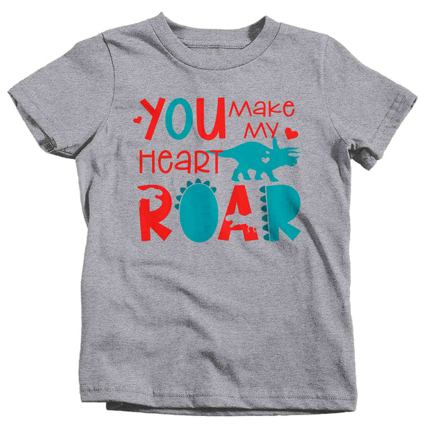 Kids Cute Valentines Day Shirt Dinosaur Heart Shirt Roar Love T Shirt Dino Theme Valentine Valentine's Tee Youth Toddler Unisex Girls-Shirts By Sarah