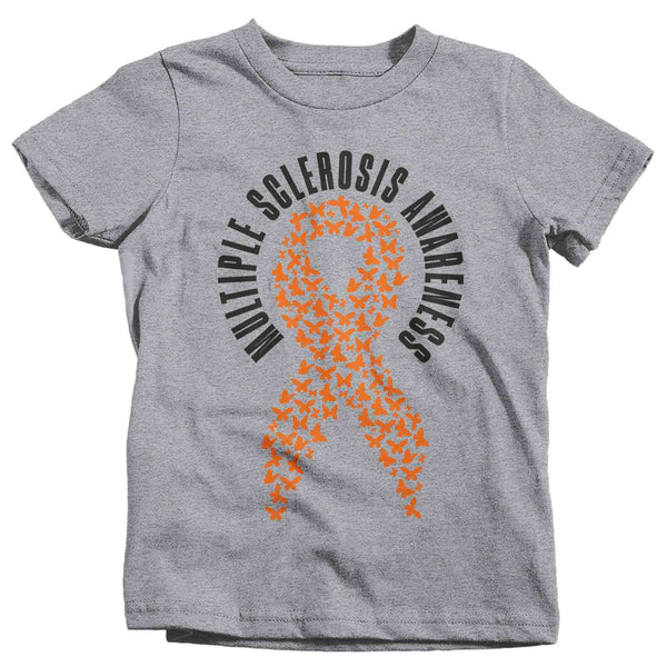Kids Multiple Sclerosis Shirt MS Awareness T Shirt Orange Ribbon Butterflies Hope Tshirt Graphic Tee Streetwear Youth-Shirts By Sarah