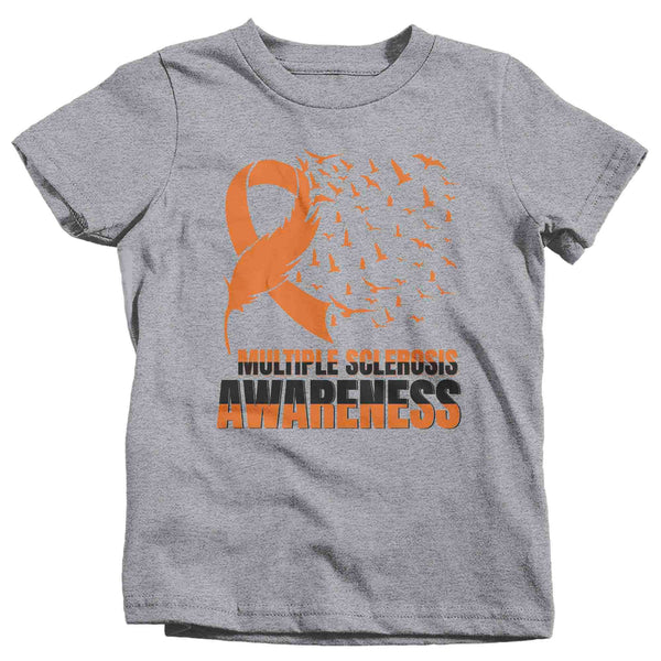 Kids Multiple Sclerosis Shirt MS Awareness T Shirt Orange Ribbon Feather Birds Hope Tshirt Graphic Tee Streetwear Youth Unisex-Shirts By Sarah