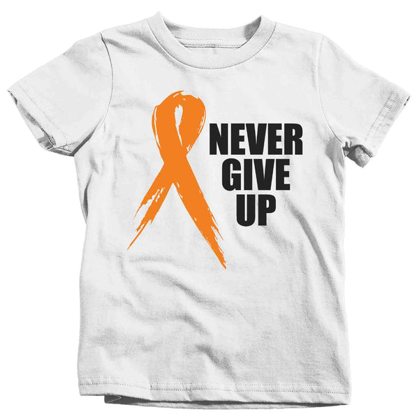 Kids Orange Ribbon Shirt Never Give Up Awareness T Shirt Multiple Sclerosis Leukemia RSD Cancer Tee Streetwear Youth Unisex-Shirts By Sarah