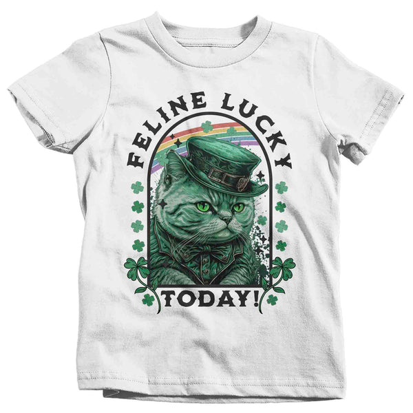 Kids St. Patrick's Day Shirt Cat T-Shirt Feline Lucky Funny Cat Kitty Leprechaun Gift Graphic Vintage Video T Shirt Youth Boys Girls-Shirts By Sarah