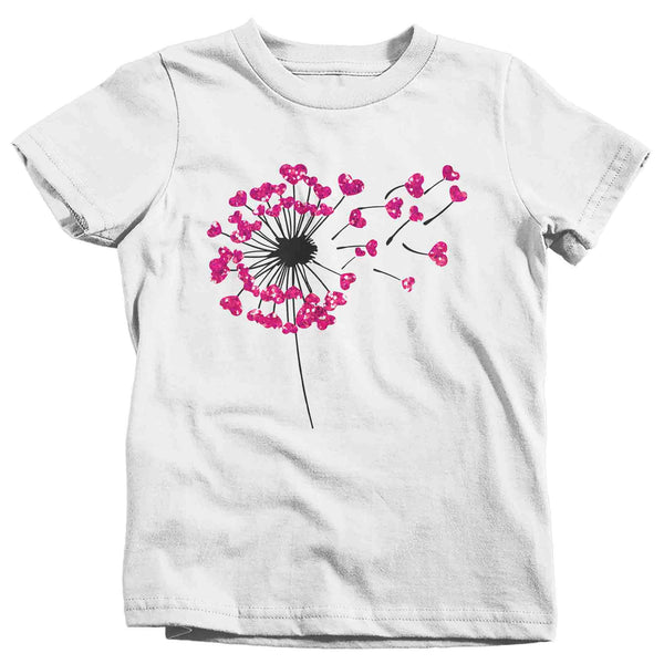Kids Cute Valentine's Day Shirt Dandelion Shirt Heart T Shirt Flowers Valentine Shirt Pretty Valentines Tee Youth Boys Girls-Shirts By Sarah