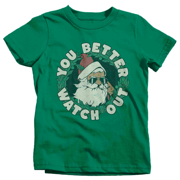 Kids Christmas Shirt Santa Hipster Better Watch Out XMas Happy Cute Tee St. Nick Sunglasses Holiday Funny Graphic Tshirt Unisex Boy's Girl's-Shirts By Sarah