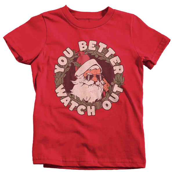 Kids Christmas Shirt Santa Hipster Better Watch Out XMas Happy Cute Tee St. Nick Sunglasses Holiday Funny Graphic Tshirt Unisex Boy's Girl's-Shirts By Sarah