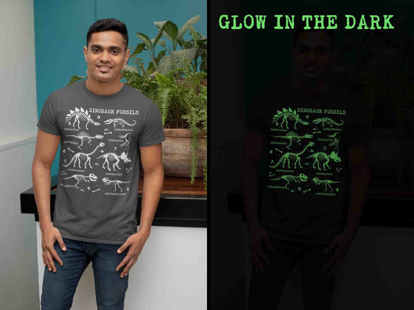 Men's Glow In The Dark Dinosaur Shirt Dinosaur Fossil Record Bones Dig Dino Shirt T-Shirt Paleontologist Gift Scientist Tee Unisex For Him-Shirts By Sarah