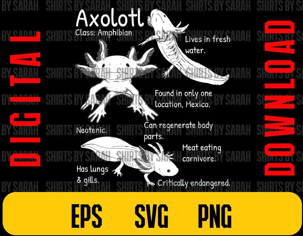 Axolotl Facts SVG Digital Download Catalog Reference Design Clipart Axolotl Art PNG Eps Educational Shirt Design File Sublimation Poster