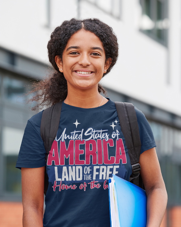 Kids Land Of The Free Shirt Patriotic T Shirt 4th July Home Of Brave Typography Independence Day Tee Gift For Youth Unisex-Shirts By Sarah