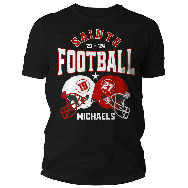 Men's Personalized Football T Shirt Custom Football Dad Shirt 2 Players Sons Mom Team Helmets Unisex Shirts Gift Idea-Shirts By Sarah