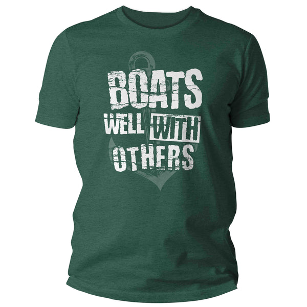 Men's Funny Boater Shirt Boats Well With Others T Shirt Gift For Him Boating Floater Anchor Humor Nautical Tee Pontoon Unisex Man-Shirts By Sarah