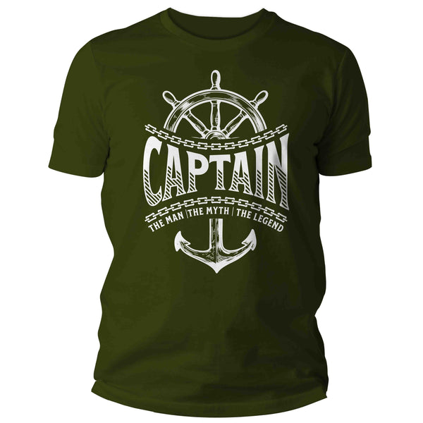 Men's Funny Captain Shirt Man Myth Legend T Shirt Boat Gift For Him Boating Anchor Wheel Humor Nautical Boater Tee Pontoon Unisex Man-Shirts By Sarah