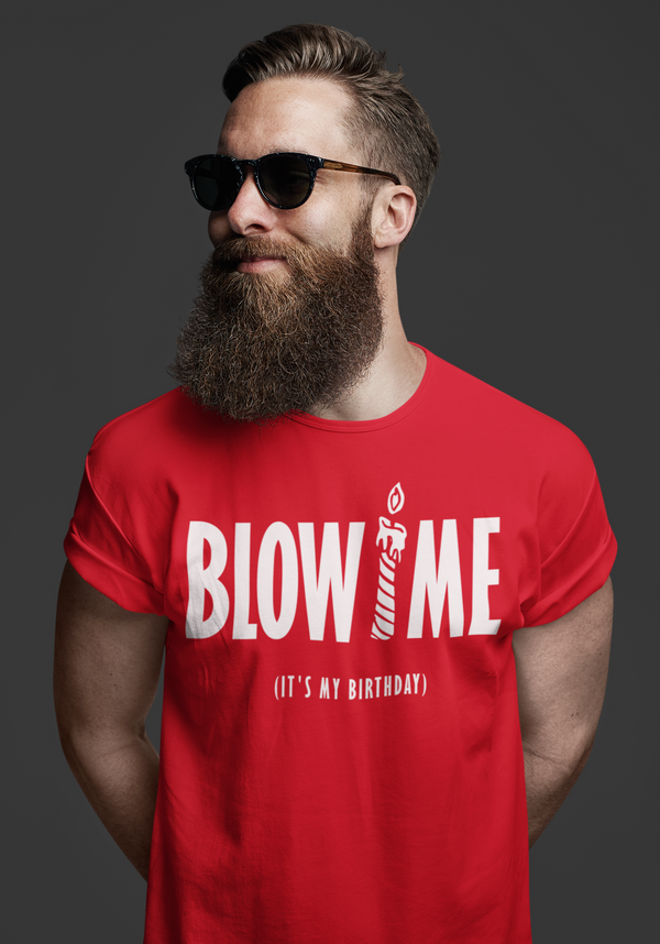 Men's Funny Birthday T Shirt Blow Me Candle Inappropriate Shirt Humor Joke 40th 50th 60th 70th 80th Gift For Him Unisex Tee Man-Shirts By Sarah