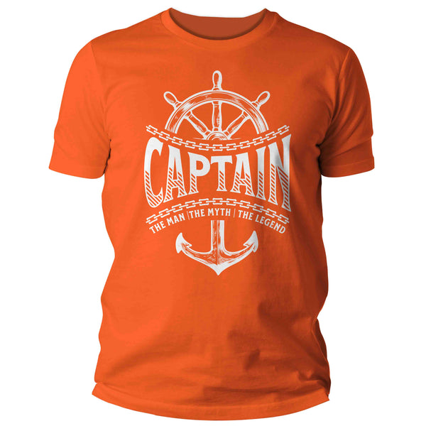 Men's Funny Captain Shirt Man Myth Legend T Shirt Boat Gift For Him Boating Anchor Wheel Humor Nautical Boater Tee Pontoon Unisex Man-Shirts By Sarah
