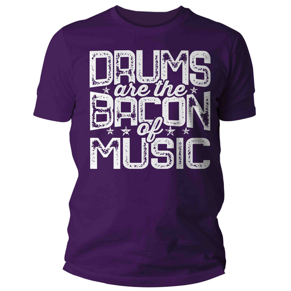 Men's Funny Drummer Shirt Drums Shirt Bacon Of Music Tshirt Drummer Band Gift Idea Percussion Unisex Saying Tee-Shirts By Sarah