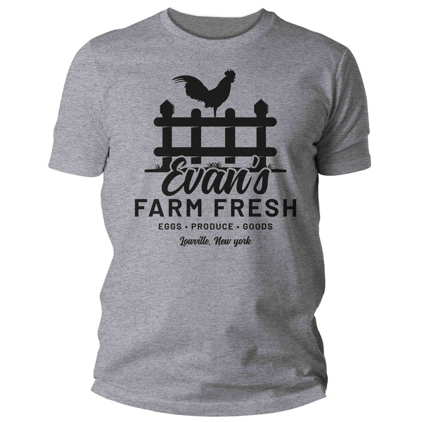 Men's Personalized Farm Stand Shirt Custom Market T Shirt Minimalist Logo Chicken Rooster Farming Eggs TShirt Unisex Mans Gift Idea-Shirts By Sarah
