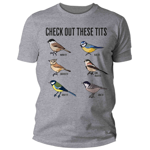 Men's Funny Bird Shirt Check Out These Tits Watcher T Shirt Inappropriate Birdwatcher Humor Gift Graphic Tee Man For Him Unisex-Shirts By Sarah