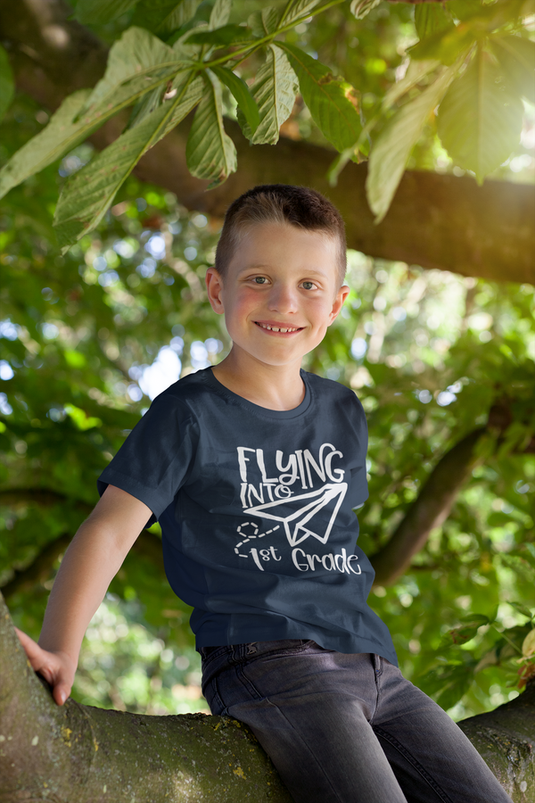 Kids Flying Into 1st Grade Shirt Cute T Shirt Tee Boy's Girl's Plane Back To First Grade Elementary Gift School Unisex Youth TShirt-Shirts By Sarah