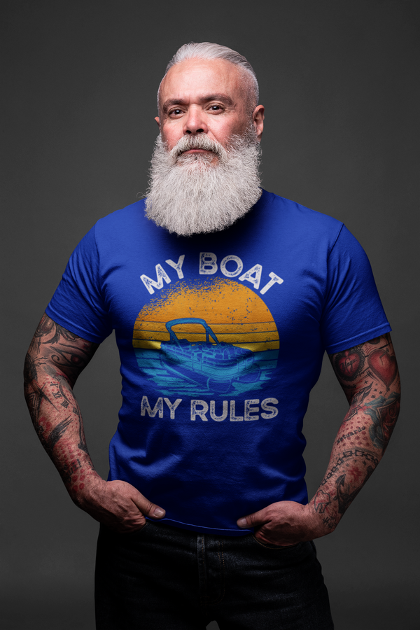 Men's Funny Boating Shirt My Boat My Rules T Shirt Pontoon Boat Captain Gift For Him Nautical Boater Tee Accessory Unisex Man-Shirts By Sarah