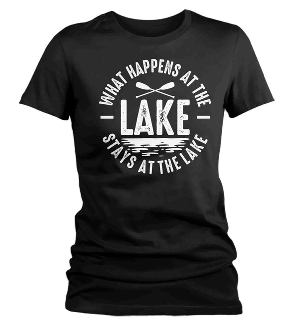 Women's Funny Lake Shirt Boater T Shirt What Happens At The Lake Stays Lakehouse Boathouse Boating Tee Gift For Her Ladies-Shirts By Sarah