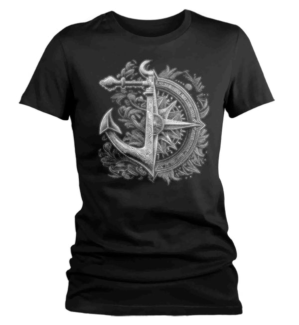 Women's Boating Shirt Sailing T Shirt Nautical Tee Compass Anchor Photorealistic Ocean Sea Graphic Boater Sailor Gift Idea Ladies Woman-Shirts By Sarah