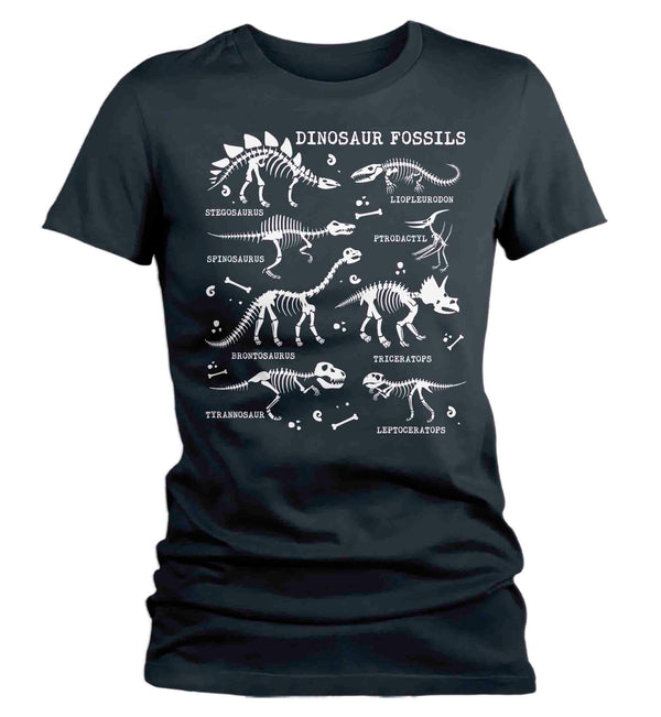 Women's Glow In The Dark Dinosaur Shirt Dinosaur Fossil Record Bones Dig Dino Shirt T-Shirt Paleontologist Gift Scientist Tee Ladies For Her-Shirts By Sarah