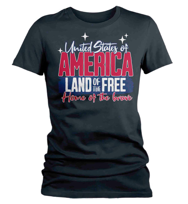 Women's Land Of The Free Shirt Patriotic T Shirt 4th July Home Of Brave Typography Independence Day Tee Gift For Her Ladies-Shirts By Sarah