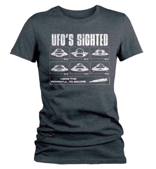 Women's Funny UFO Shirt Cannabis Weed T Shirt UFOs Seen With Telescope Joint Gift Pot Marijuana Humor Graphic Tee Ladies For Her-Shirts By Sarah