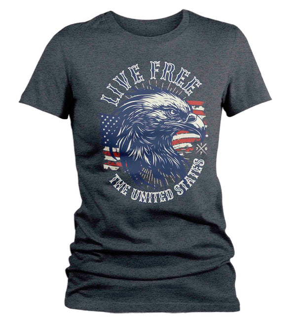Women's Live Free Shirt Patriotic T Shirt 4th July Eagle American Flag Grunge Independence Day Tee Gift For Her Ladies-Shirts By Sarah
