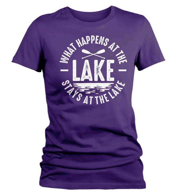 Women's Funny Lake Shirt Boater T Shirt What Happens At The Lake Stays Lakehouse Boathouse Boating Tee Gift For Her Ladies-Shirts By Sarah