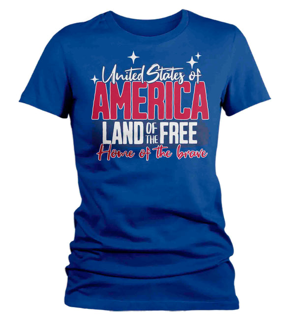 Women's Land Of The Free Shirt Patriotic T Shirt 4th July Home Of Brave Typography Independence Day Tee Gift For Her Ladies-Shirts By Sarah