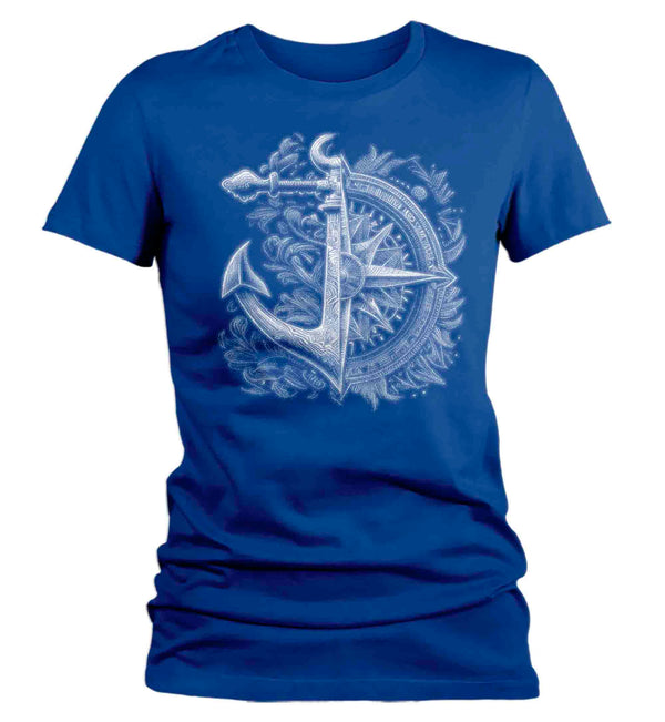 Women's Boating Shirt Sailing T Shirt Nautical Tee Compass Anchor Photorealistic Ocean Sea Graphic Boater Sailor Gift Idea Ladies Woman-Shirts By Sarah