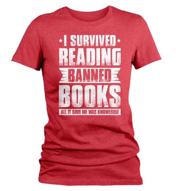 Women's I Survived Reading Banned Books Shirt Progressive TShirt Reader leftist Books Bookworm Protect Librarians Gift Idea Ladies-Shirts By Sarah