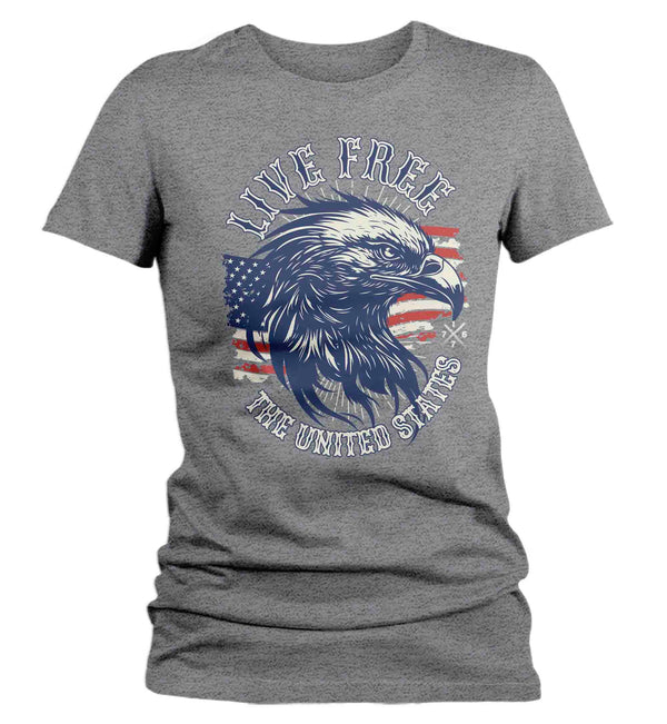 Women's Live Free Shirt Patriotic T Shirt 4th July Eagle American Flag Grunge Independence Day Tee Gift For Her Ladies-Shirts By Sarah