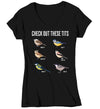 Women's V-Neck Funny Bird Shirt Check Out These Tits Watcher T Shirt Inappropriate Birdwatcher Humor Gift Graphic Tee For Her Ladies