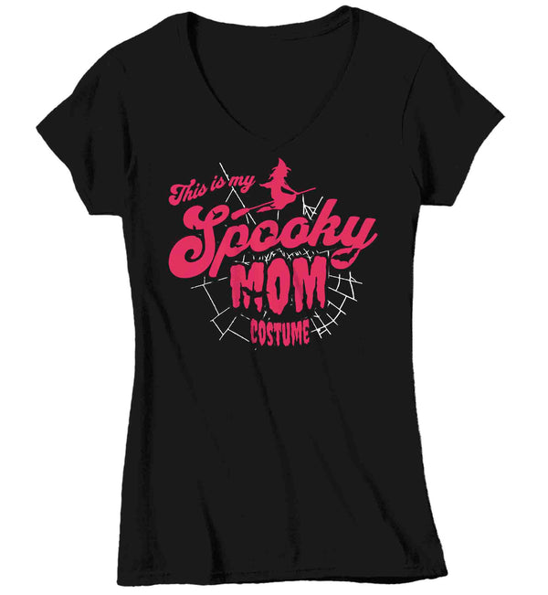 Women's V-Neck Cute Halloween Shirt This Is My Spooky Mom Costume T Shirt Funny Creepy Idea Gift Trick Or Treat Tee Ladies For Her-Shirts By Sarah