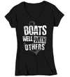 Women's V-Neck Funny Boater Shirt Boats Well With Others T Shirt Gift For Her Boating Floater Anchor Humor Nautical Tee Pontoon Ladies TShirt